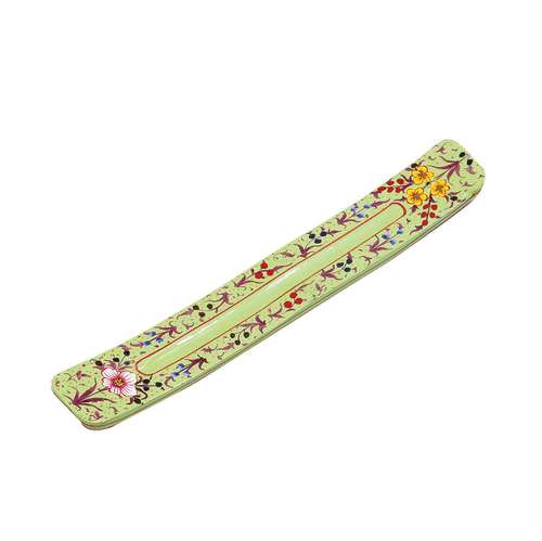 Triloka Green Flowers Wood Incense Holder