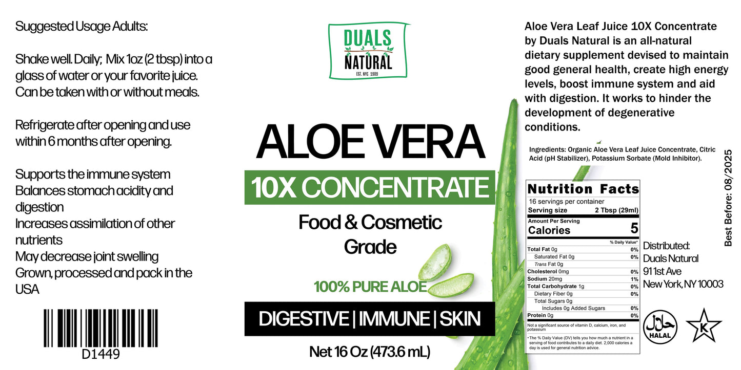 Organic Aloe Vera Leaf Juice Concentrate (10X): Food Grade for Digestive & Skin Support
