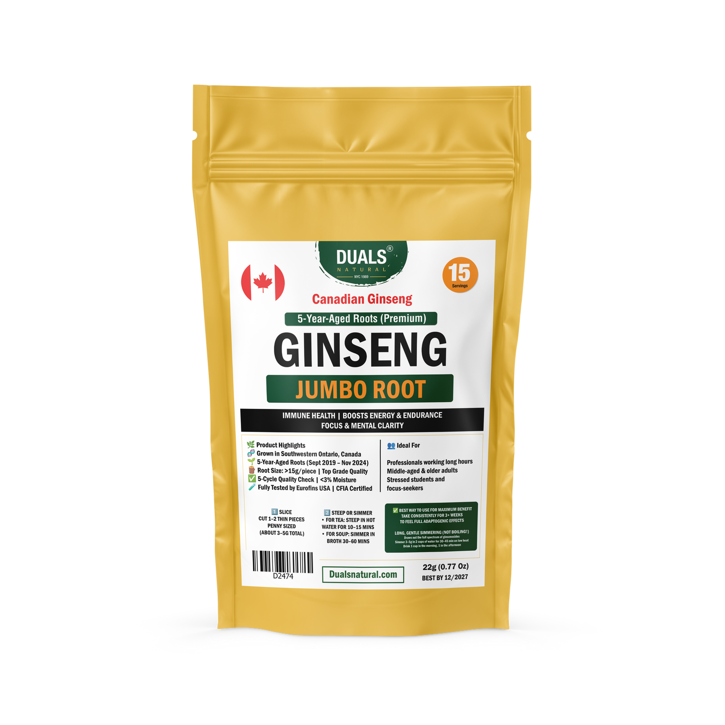 5-Year Canadian Ginseng Root – Premium Whole Jumbo Slices | Natural Immune & Energy Support | Vacuum-Sealed | 22g