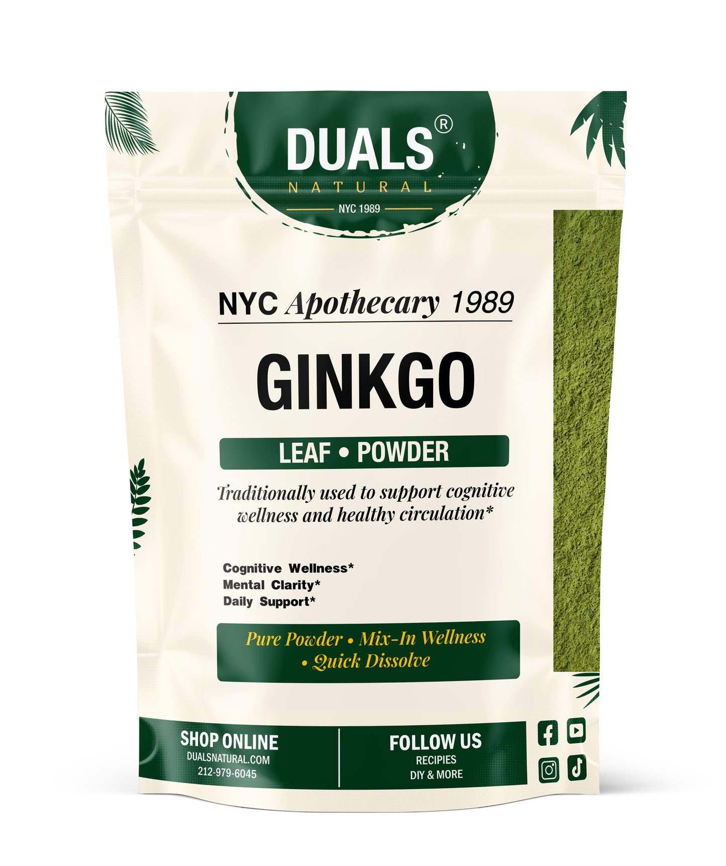 Ginko Leaf Powder for Focus & Circulation Support, 45 G
