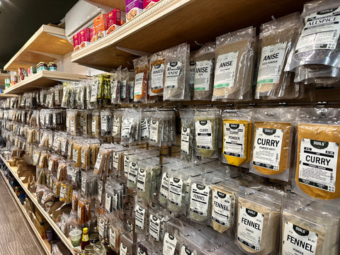 Spice wall at Duals Natural, 764 Franklin Ave Brooklyn