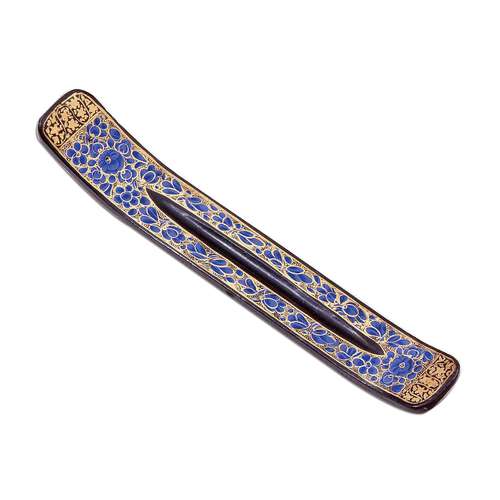 Triloka Blue Corn Flowers Wood Incense Holder