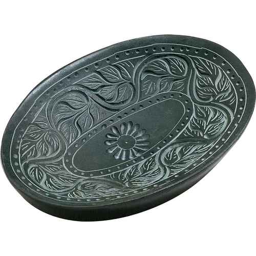 Triloka Dark Oval Vine Carved Soap Dish